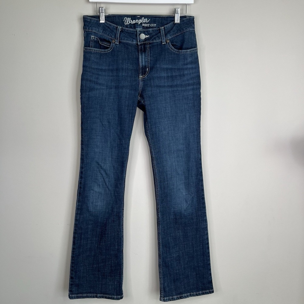 Wrangler Womens Boot Cut Jeans Sz 9x34 Mid Rise Dark Denim Cowgirl Western Y2K